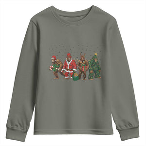 Bigfoot Christmas Cosplay Youth Sweatshirt Funny Holiday Gift TS12 Military Green Print Your Wear