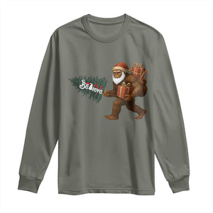Believe Bigfoot Christmas Long Sleeve Shirt Sasquatch Holiday Gift TS12 Military Green Print Your Wear