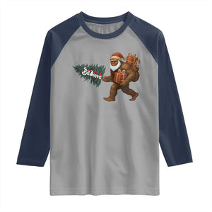 Believe Bigfoot Christmas Raglan Shirt Sasquatch Holiday Gift TS12 Sport Gray Navy Print Your Wear