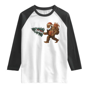 Believe Bigfoot Christmas Raglan Shirt Sasquatch Holiday Gift TS12 White Black Print Your Wear
