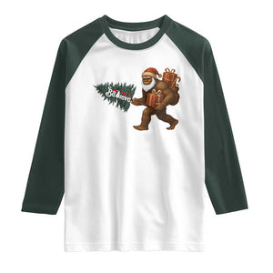Believe Bigfoot Christmas Raglan Shirt Sasquatch Holiday Gift TS12 White Dark Forest Green Print Your Wear