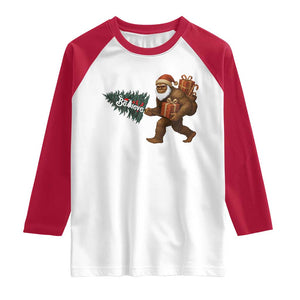 Believe Bigfoot Christmas Raglan Shirt Sasquatch Holiday Gift TS12 White Red Print Your Wear