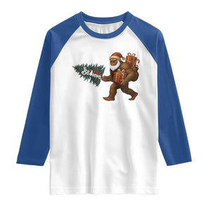 Believe Bigfoot Christmas Raglan Shirt Sasquatch Holiday Gift TS12 White Royal Print Your Wear