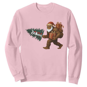 Believe Bigfoot Christmas Sweatshirt Sasquatch Holiday Gift TS12 Light Pink Print Your Wear
