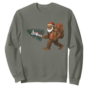 Believe Bigfoot Christmas Sweatshirt Sasquatch Holiday Gift TS12 Military Green Print Your Wear