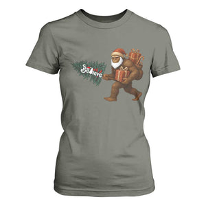 Believe Bigfoot Christmas T Shirt For Women Sasquatch Holiday Gift TS12 Military Green Print Your Wear