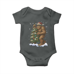 Funny Christmas Baby Onesie Bigfoot Decorating Xmas Tree Gift TS12 Dark Heather Print Your Wear