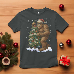 Funny Christmas T Shirt Bigfoot Decorating Xmas Tree Gift TS12 Dark Heather Print Your Wear