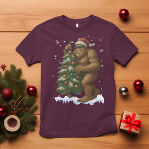Funny Christmas T Shirt Bigfoot Decorating Xmas Tree Gift TS12 Maroon Print Your Wear