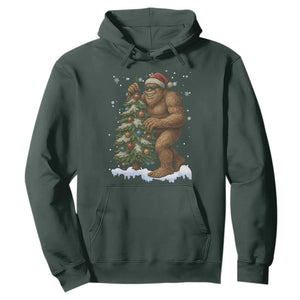 Funny Christmas Hoodie Bigfoot Decorating Xmas Tree Gift TS12 Dark Forest Green Print Your Wear