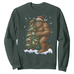 Funny Christmas Sweatshirt Bigfoot Decorating Xmas Tree Gift TS12 Dark Forest Green Print Your Wear