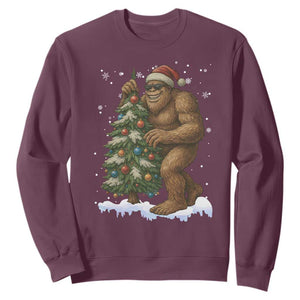 Funny Christmas Sweatshirt Bigfoot Decorating Xmas Tree Gift TS12 Maroon Print Your Wear