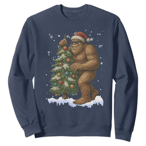 Funny Christmas Sweatshirt Bigfoot Decorating Xmas Tree Gift TS12 Navy Print Your Wear