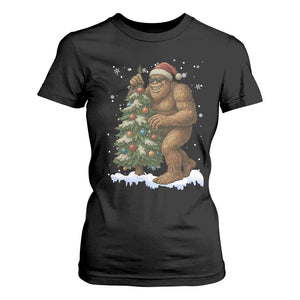 Funny Christmas T Shirt For Women Bigfoot Decorating Xmas Tree Gift TS12 Black Print Your Wear