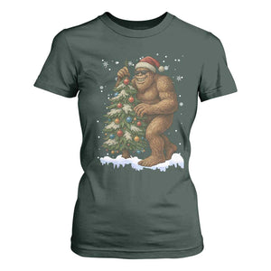 Funny Christmas T Shirt For Women Bigfoot Decorating Xmas Tree Gift TS12 Dark Forest Green Print Your Wear