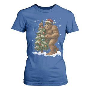 Funny Christmas T Shirt For Women Bigfoot Decorating Xmas Tree Gift TS12 Royal Blue Print Your Wear