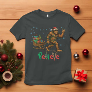Bigfoot Christmas T Shirt Believe Funny Holiday Gift TS12 Dark Heather Print Your Wear