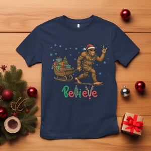 Bigfoot Christmas T Shirt Believe Funny Holiday Gift TS12 Navy Print Your Wear
