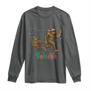 Bigfoot Christmas Long Sleeve Shirt Believe Funny Holiday Gift TS12 Dark Heather Print Your Wear
