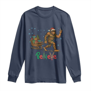 Bigfoot Christmas Long Sleeve Shirt Believe Funny Holiday Gift TS12 Navy Print Your Wear
