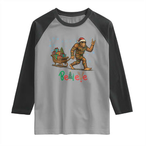 Bigfoot Christmas Raglan Shirt Believe Funny Holiday Gift TS12 Sport Gray Black Print Your Wear
