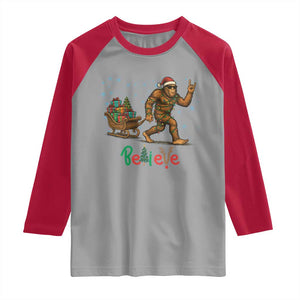Bigfoot Christmas Raglan Shirt Believe Funny Holiday Gift TS12 Sport Gray Red Print Your Wear