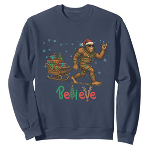 Bigfoot Christmas Sweatshirt Believe Funny Holiday Gift TS12 Navy Print Your Wear