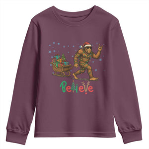 Bigfoot Christmas Youth Sweatshirt Believe Funny Holiday Gift TS12 Maroon Print Your Wear