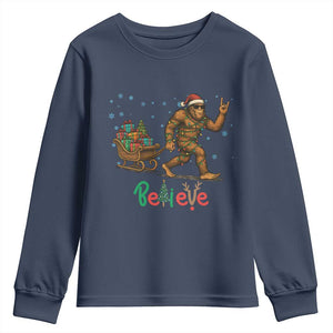 Bigfoot Christmas Youth Sweatshirt Believe Funny Holiday Gift TS12 Navy Print Your Wear