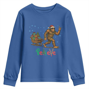 Bigfoot Christmas Youth Sweatshirt Believe Funny Holiday Gift TS12 Royal Blue Print Your Wear