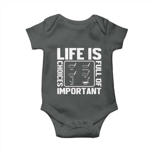 Life Is Full Of Important Choices Baby Onesie Golf Lover Gift TS12 Dark Heather Print Your Wear