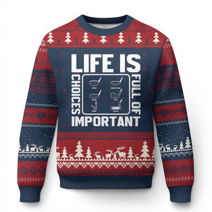 Life Is Full Of Important Choices Ugly Christmas Sweater Golf Lover Gift TS12 Navy Red Print Your Wear