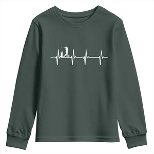 Golf Heartbeat Youth Sweatshirt Funny Sport Lover Gift TS12 Dark Forest Green Print Your Wear