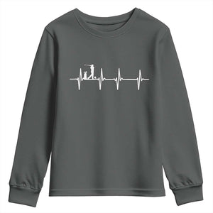 Golf Heartbeat Youth Sweatshirt Funny Sport Lover Gift TS12 Dark Heather Print Your Wear