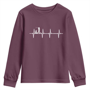 Golf Heartbeat Youth Sweatshirt Funny Sport Lover Gift TS12 Maroon Print Your Wear