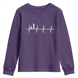 Golf Heartbeat Youth Sweatshirt Funny Sport Lover Gift TS12 Purple Print Your Wear
