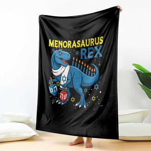 Funny Hanukkah Dinosaur With Dreidel Menorah Pun Gift Throw Blanket Menorasaurus Rex TS12 Print Your Wear