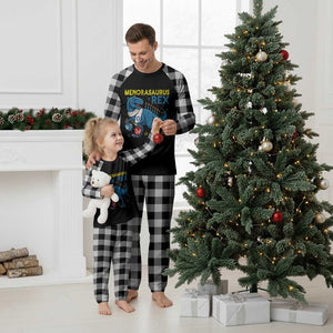 Funny Hanukkah Dinosaur With Dreidel Menorah Pun Gift Plaid Pajama Set Menorasaurus Rex TS12 White Plaid Print Your Wear