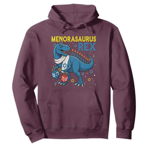 Funny Hanukkah Dinosaur With Dreidel Menorah Pun Gift Hoodie Menorasaurus Rex TS12 Maroon Print Your Wear