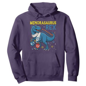 Funny Hanukkah Dinosaur With Dreidel Menorah Pun Gift Hoodie Menorasaurus Rex TS12 Purple Print Your Wear