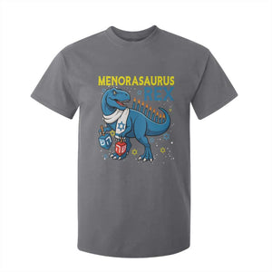 Funny Hanukkah Dinosaur With Dreidel Menorah Pun Gift T Shirt For Kid Menorasaurus Rex TS12 Charcoal Print Your Wear