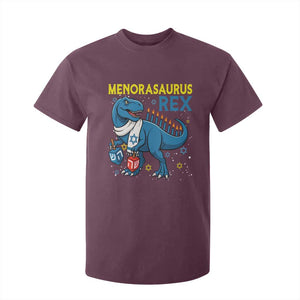 Funny Hanukkah Dinosaur With Dreidel Menorah Pun Gift T Shirt For Kid Menorasaurus Rex TS12 Maroon Print Your Wear