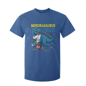 Funny Hanukkah Dinosaur With Dreidel Menorah Pun Gift T Shirt For Kid Menorasaurus Rex TS12 Royal Blue Print Your Wear