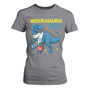 Funny Hanukkah Dinosaur With Dreidel Menorah Pun Gift T Shirt For Women Menorasaurus Rex TS12 Charcoal Print Your Wear
