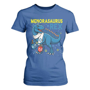 Funny Hanukkah Dinosaur With Dreidel Menorah Pun Gift T Shirt For Women Menorasaurus Rex TS12 Royal Blue Print Your Wear