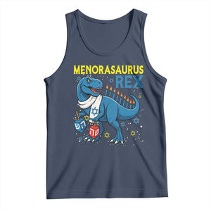 Funny Hanukkah Dinosaur With Dreidel Menorah Pun Gift Tank Top Menorasaurus Rex TS12 Navy Print Your Wear