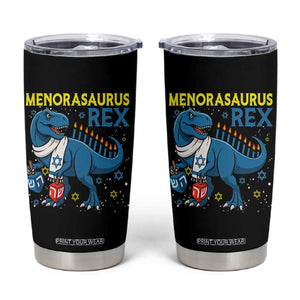 Funny Hanukkah Dinosaur With Dreidel Menorah Pun Gift Tumbler Cup Menorasaurus Rex TS12 Black Print Your Wear
