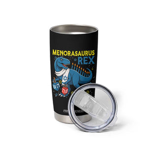 Funny Hanukkah Dinosaur With Dreidel Menorah Pun Gift Tumbler Cup Menorasaurus Rex TS12 Print Your Wear