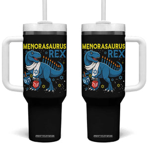 Funny Hanukkah Dinosaur With Dreidel Menorah Pun Gift Tumbler With Handle Menorasaurus Rex TS12 One Size: 40 oz Black Print Your Wear