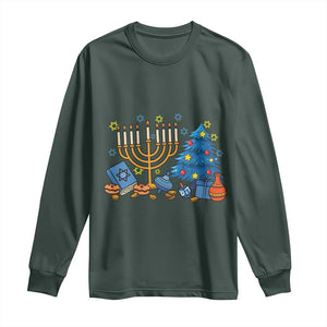 Interfaith Christmas Hanukkah Long Sleeve Shirt Celebration Festival Of Lights Gift TS12 Dark Forest Green Print Your Wear